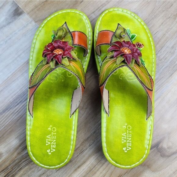 🦄Via Veneto Maui Open Toe Leather Sandals Size 7 - Picture 1 of 9